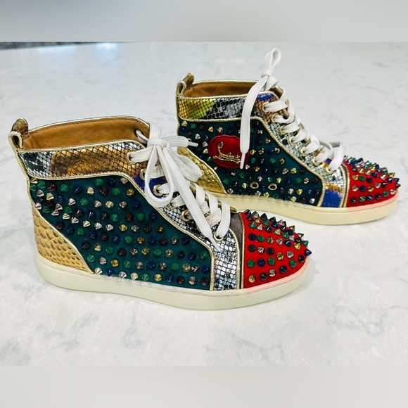 Christian Louboutin Shoes - Christian Louboutin Louis Flat Python sneakers in a multi-color studded design